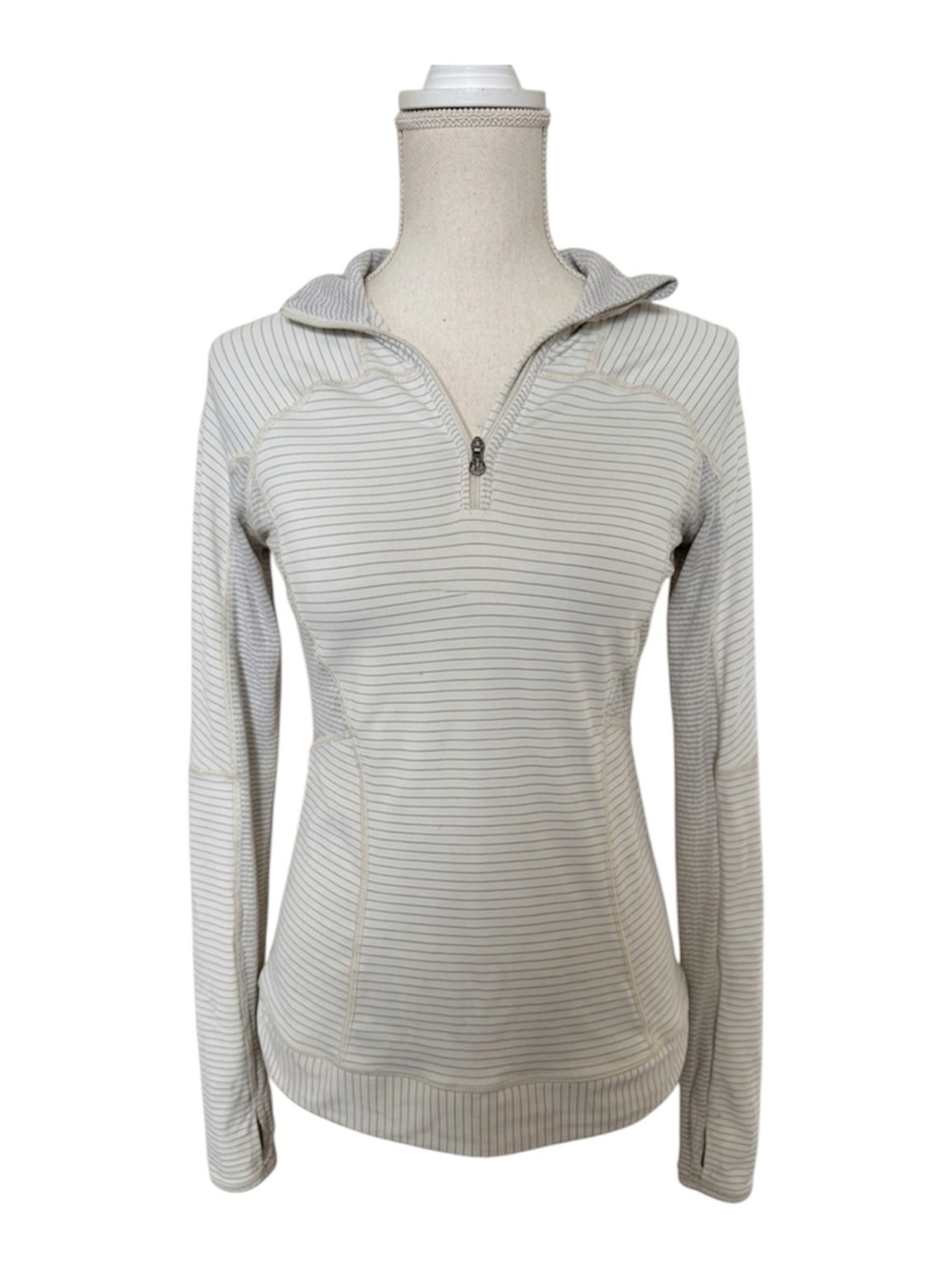 lululemon athletica Women's Light Beige Striped Half-Zip Hoodie
